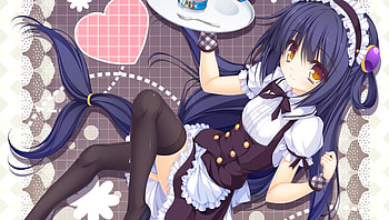 Riru Whale, purple hair, cute, long hair, dress, nice, cg, , female, sweet, girl, food, kawaii, anime girl, maid, anime, pretty, lovely HD wallpaper