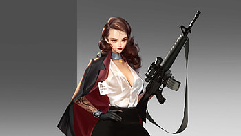 Girl With Big Gun, artist, artwork, artstation, digital-art HD wallpaper