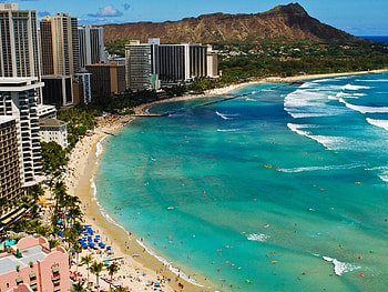 Waikiki Hawaii, Waikiki Beach, Cityscape view, Palm trees HD wallpaper