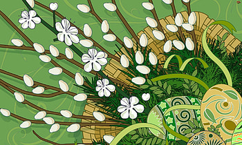Eggs, Easter, Vector, Holiday, Basket, Pussy Willow, Verba HD wallpaper