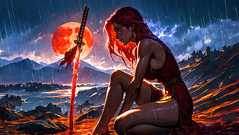 Warrior In Rain With Sword, warrior, ai-girls, artist, artwork, ai, digital-art, deviantart HD wallpaper