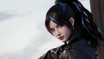 Asian Cg Girl With Blue Hair Strips, artist, artwork, digital-art, artstation HD wallpaper