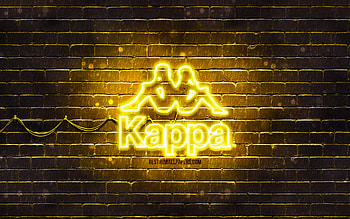 Kappa yellow logo, , yellow brickwall, Kappa logo, brands, Kappa neon logo, Kappa HD wallpaper