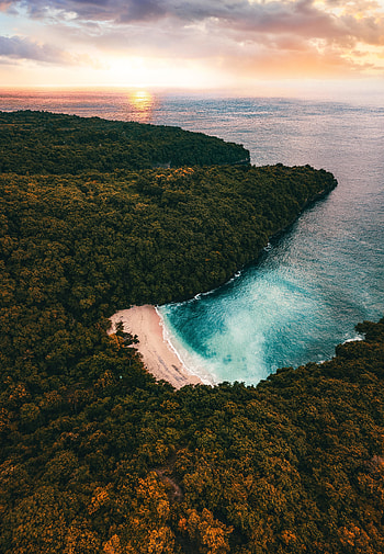 Aerial view, blue water, nature, coast, sea HD phone wallpaper