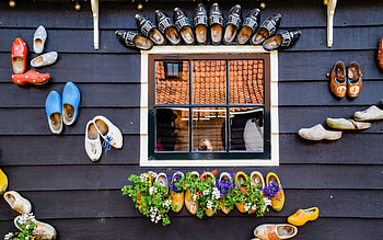 Window in Netherlands, decorative, wooden, slippers, window, Netherlands HD wallpaper
