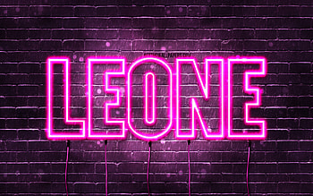 Leone, , with names, female names, Leone name, purple neon lights, Leone Birtay, Happy Birtay Leone, popular italian female names, with Leone name HD wallpaper