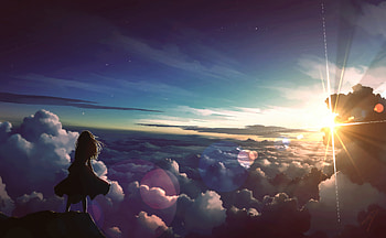 Anime Girl Silhouetted Above Clouds, anime-girl, anime, clouds, artist, artwork, digital-art HD wallpaper