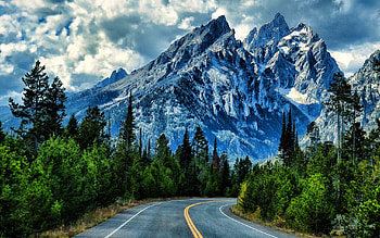 Snowy mountain landscape, Road, Grand Teton National Park HD wallpaper