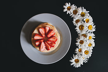 Food, Strawberry, Camomile, Pancakes, Fritter, Breakfast HD wallpaper