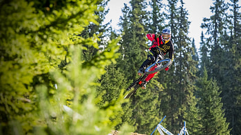 Jumping, Green landscapes, Biker thrill, Nature connection HD wallpaper