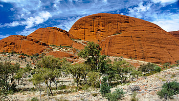 Kata Tjuta, Northern Territory, Australia, trees, landscape, clouds, sky, rocks HD wallpaper