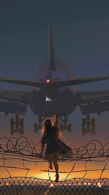 Airplane, sky, aerospace manufacturer, anime HD phone wallpaper