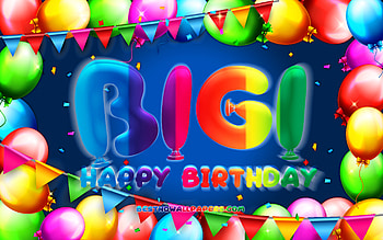 Happy Birtay Bigi, , colorful balloon frame, Bigi name, blue background, Bigi Happy Birtay, Bigi Birtay, popular german male names, Birtay concept, Bigi HD wallpaper