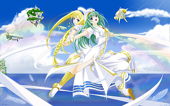 Have Fun Fly, ship, feathers, two female, fun, happy, sky, fly, cloud HD wallpaper