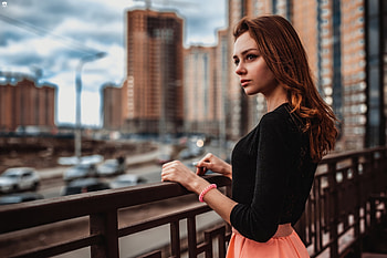 Women Model Skirt Wavy Hair City Outside , girls, model HD wallpaper