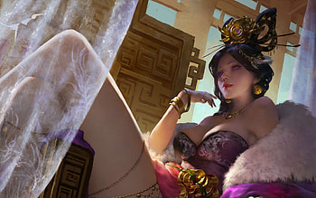 Fantasy girl, frumusete, fantasy, throne, gorgeous, mountain huang, girl, luminos, queen, superb HD wallpaper