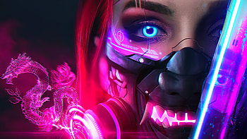 katana,neon,cyberpunk HD wallpaper