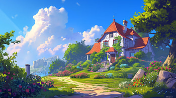 Idyllic Dream Home in Landscape, dream home, countryside, cottage, landscape, nature HD wallpaper