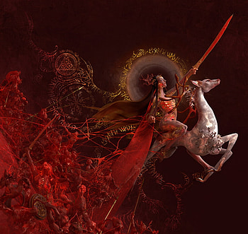 Queen, red, te hu, fantasy, art, deer, tehu, girl HD wallpaper