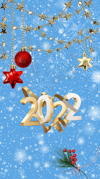2022 new year, happy new year, red, blue, golden, stars HD phone wallpaper