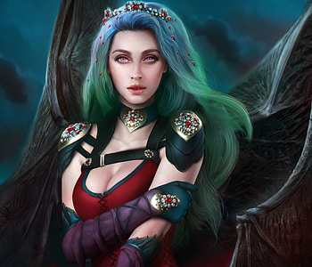 Evelyn, fantasy, succubus, girl, luminos, demon HD wallpaper