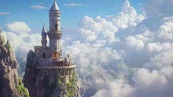 Enchanted Heights: of a Fantasy Wizard Tower, fantasy, wizard tower, castle, cloud, mountain HD wallpaper