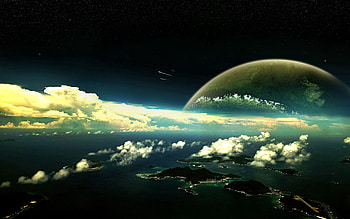 Planet, Water, Fantasy, Sky, Clouds, Islands HD wallpaper