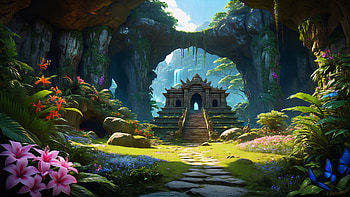 AI Art: Enchanted Forest Temple Retreat, temple, forest, artistic, AI Art HD wallpaper