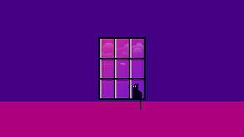 A Cat Evening View, cat, window, artwork, art, digital-art, artist HD wallpaper