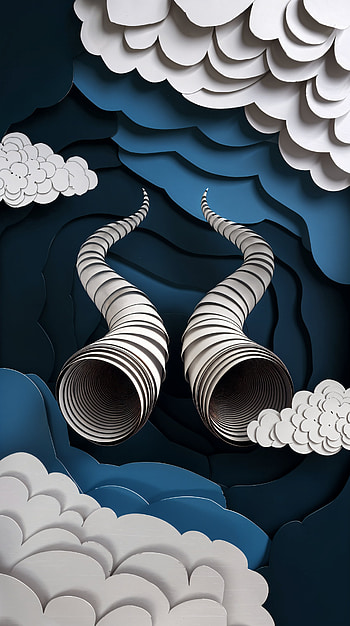 Whimsical Horns: A Unique Experience, horns, paper art, cloud, blue HD phone wallpaper