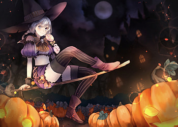 Witch, black, girl, orange, halloween, anime, pumpkin, tagme, manga, hat HD wallpaper