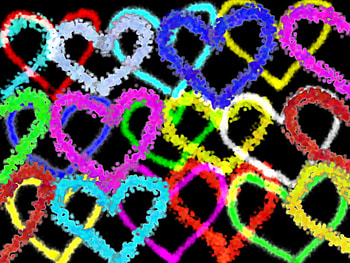 hijibizi love, cartoon, romence, colour, fentasy, 3d, love, red, hearts, funny, heart, water HD wallpaper