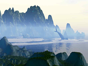 Space Mountains, fantasy, clouds, space, sky, whales, mountains HD wallpaper