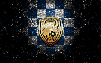 AD Municipal Grecia, glitter logo, Liga FPD, blue white checkered background, soccer, Costa Rican football club, Municipal Grecia logo, mosaic art, football, Municipal Grecia FC HD wallpaper
