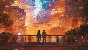 Star City, futuristic city, couple, artwork HD wallpaper