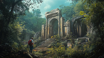 : Jungle Explorer at Ancient Ruins in Nature, ruin, nature, jungle HD wallpaper