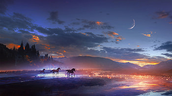 Horses, Art, Night, Shine, Brilliance HD wallpaper