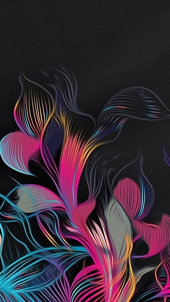 amoled flowers neon 3d, silk, feather, pink, , design, black, shiny, , glow, smooth HD phone wallpaper