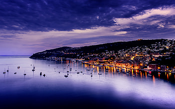 Sunset, purple sky, seascape of France, adorable view HD wallpaper