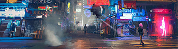 Dual Monitor Cyberpunk HD wallpaper