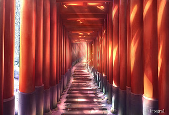 Fushimi Inari, fushimi, japanese, temple, japan, CG, shrine, anime, fantasy, torii, original, red, inari, road HD wallpaper