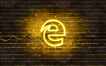Microsoft Edge yellow logo, , yellow brickwall, Microsoft Edge logo, brands, Microsoft Edge neon logo, Microsoft Edge HD wallpaper