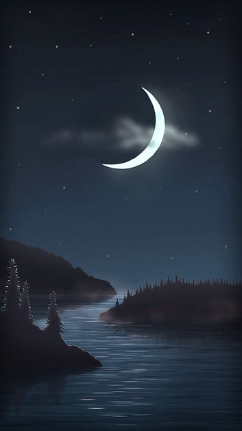 Water, Art, Night, Moon, Forest HD phone wallpaper