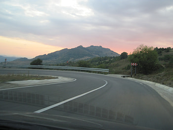 Road at sunset, road, sunset, mountain HD wallpaper