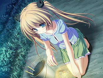 Anime, Girl, Blonde, Sparkler, Bucket HD wallpaper