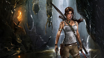 Lara Croft, games, tomb raider, video games, cave, weapons, female HD wallpaper