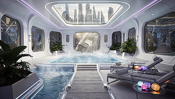 Skyline Serenity: Futuristic Spa ( ), Spa, Futuristic Interior, City Skyline HD wallpaper