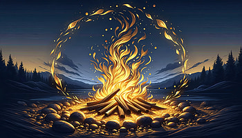 Mystical Fire Ring in Twilight Forest, bonfire, campfire, flame, night, nature HD wallpaper