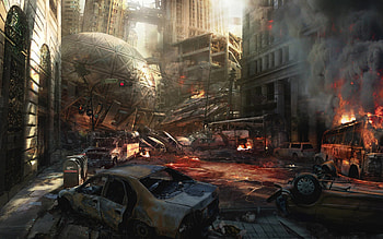 For > Destroyed Anime City Background HD wallpaper