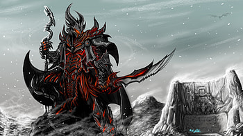 skyrim, game, art, rider, armor, staff, sword HD wallpaper